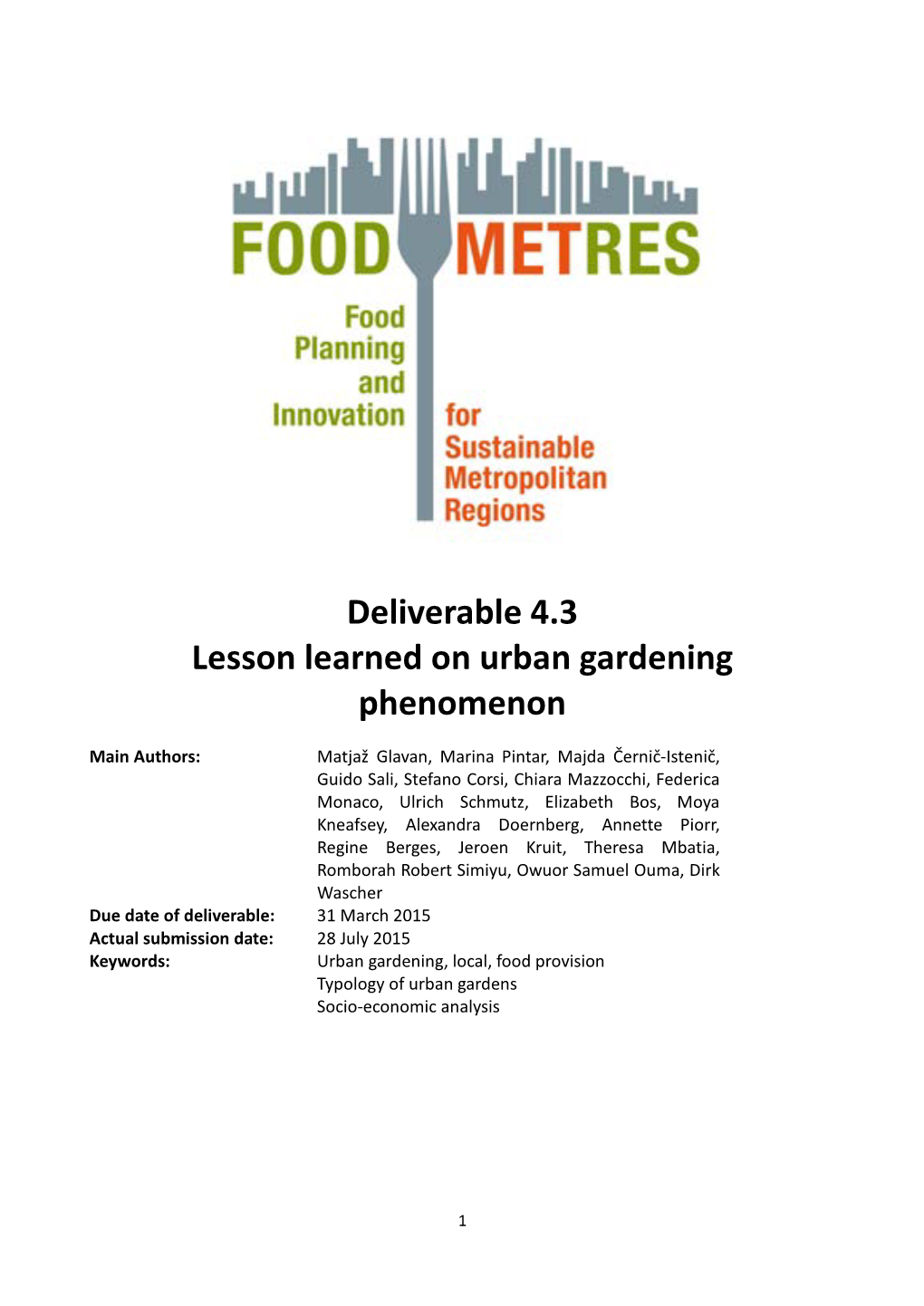 Deliverable 4.3 Lesson Learned on Urban Gardening Phenomenon