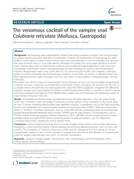 The Venomous Cocktail of the Vampire Snail Colubraria Reticulata