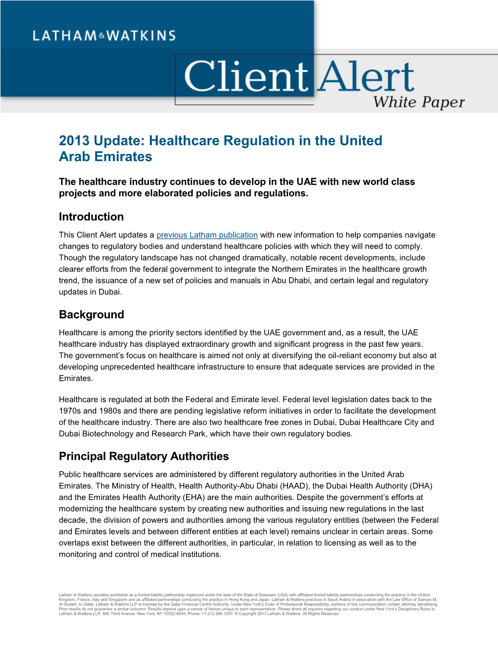 2013 Update: Healthcare Regulation in the United Arab Emirates