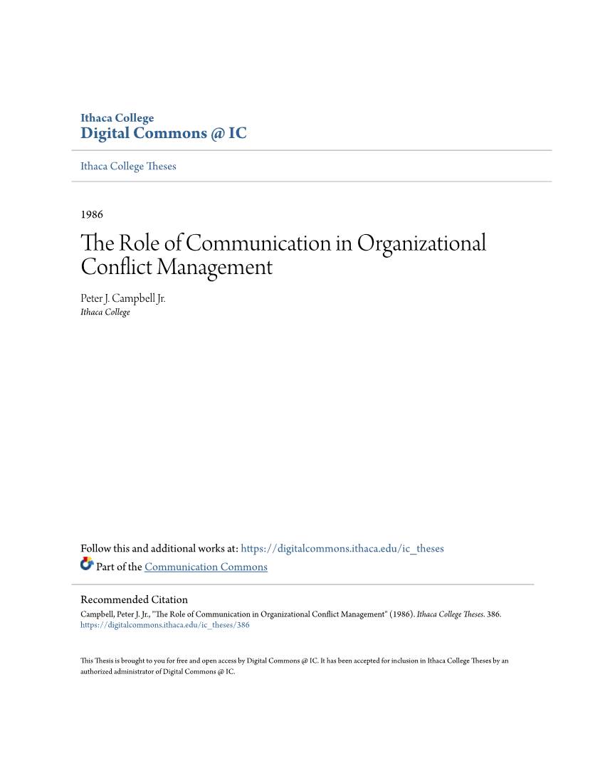 The Role of Communication in Organizational Conflict Management Peter J