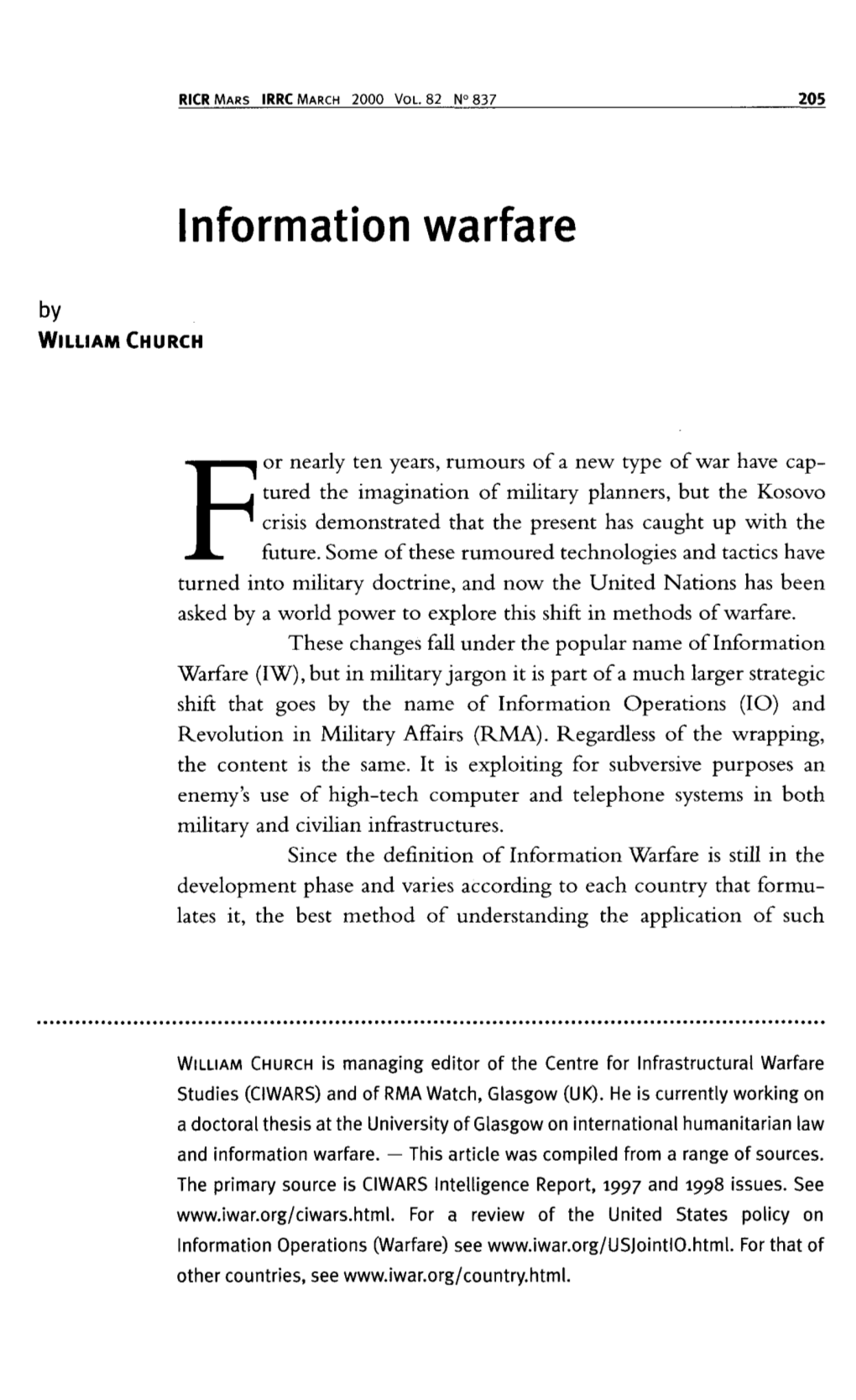 Information Warfare by WILLIAM CHURCH