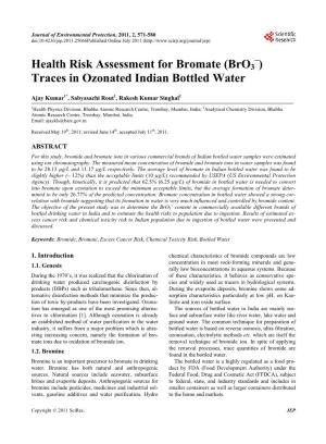 Health Risk Assessment for Bromate (Bro3–) Traces in Ozonated Indian