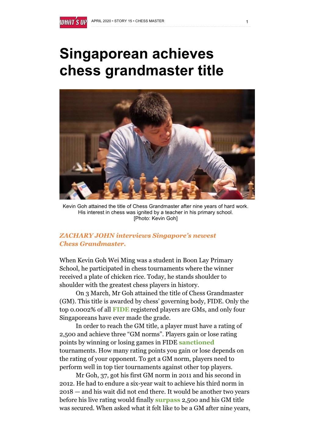 Singaporean Achieves Chess Grandmaster Title