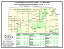 Kansas Counties with Public Lakes Confirmed with Harmful Blue-Green Algal Blooms (HAB) in 2011 2011 Counties with HAB Confirmed