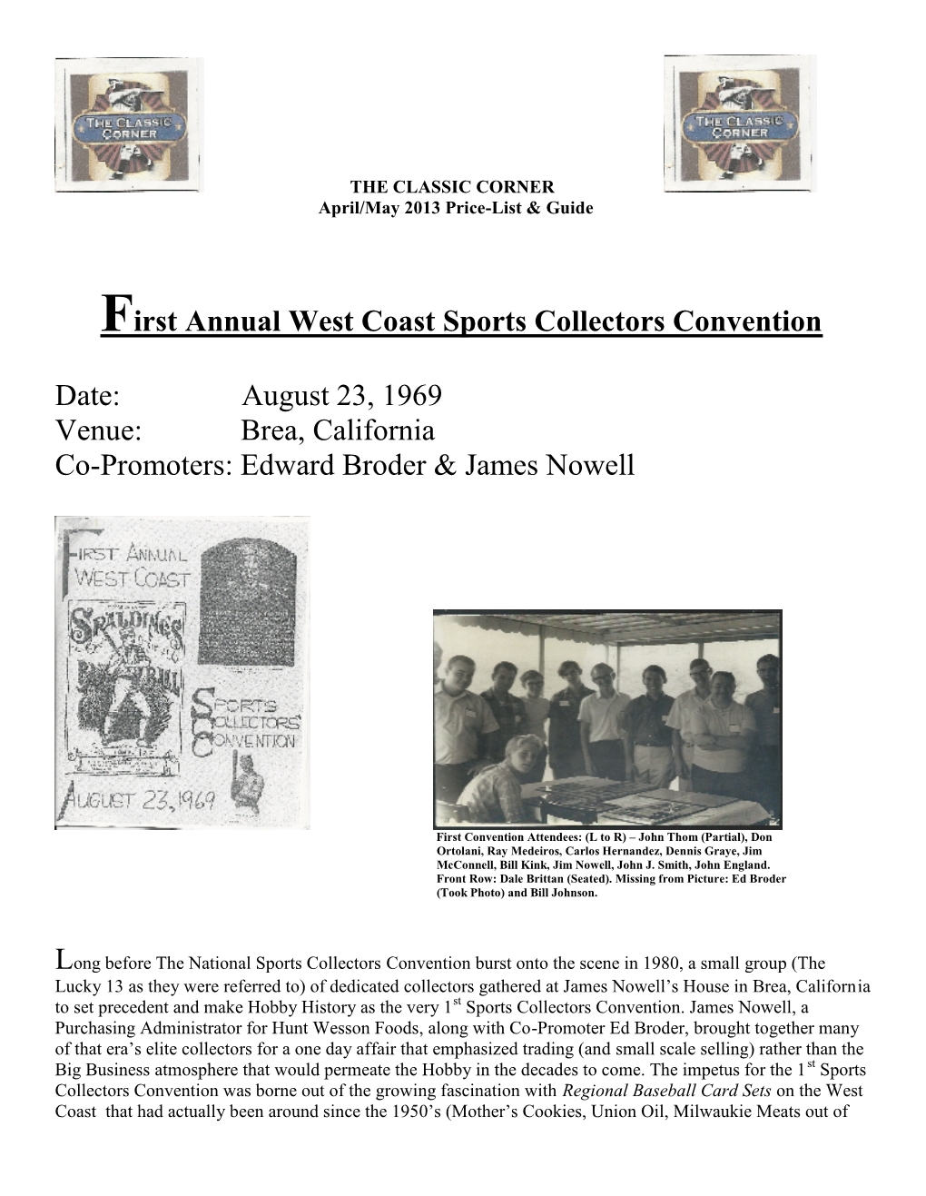 First Annual West Coast Sports Collectors Convention