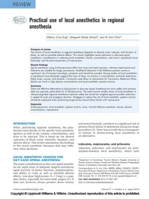 Practical Use of Local Anesthetics in Regional Anesthesia