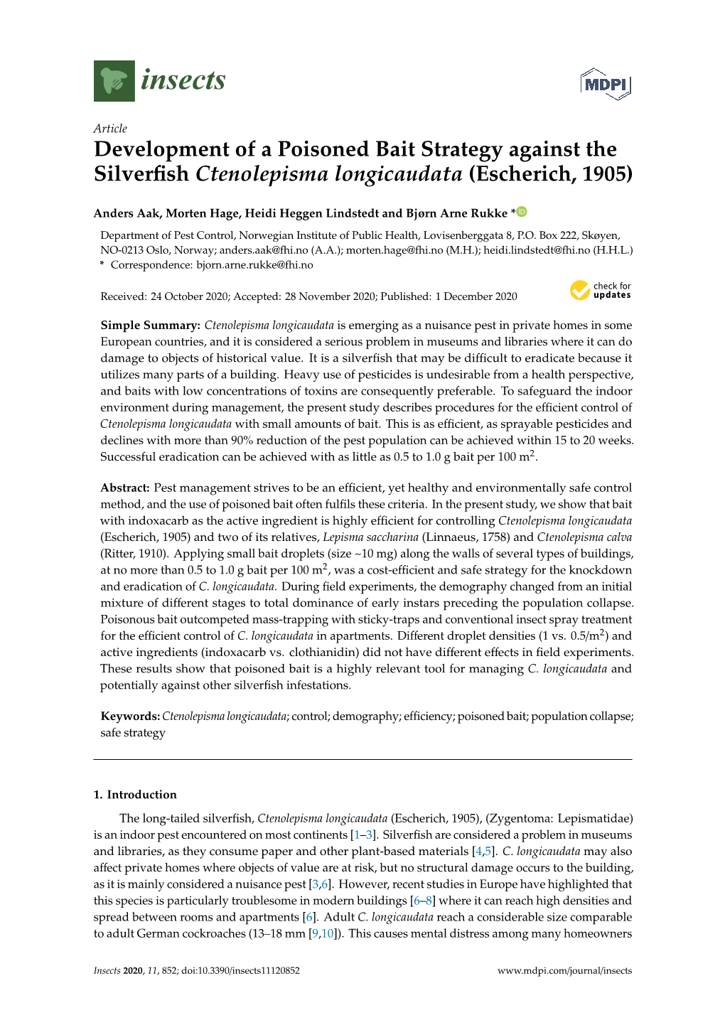 Development of a Poisoned Bait Strategy Against the Silverfish