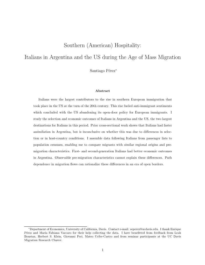 Italians in Argentina and the US During the Age of Mass Migration