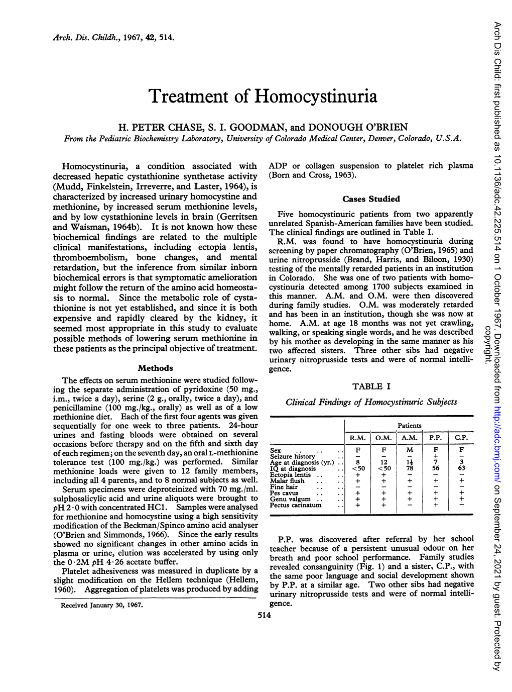 Treatment of Homocystinuria