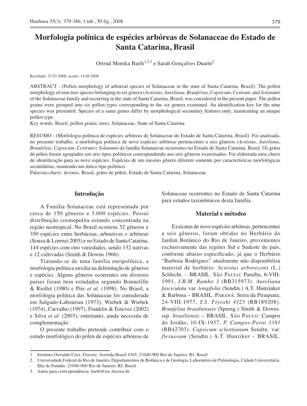 Morfologia Polínica De Espécies Arbóreas De Solanaceae Do Estado De Santa Catarina, Brasil