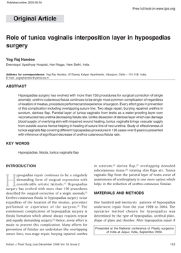 Role of Tunica Vaginalis Interposition Layer in Hypospadias Surgery