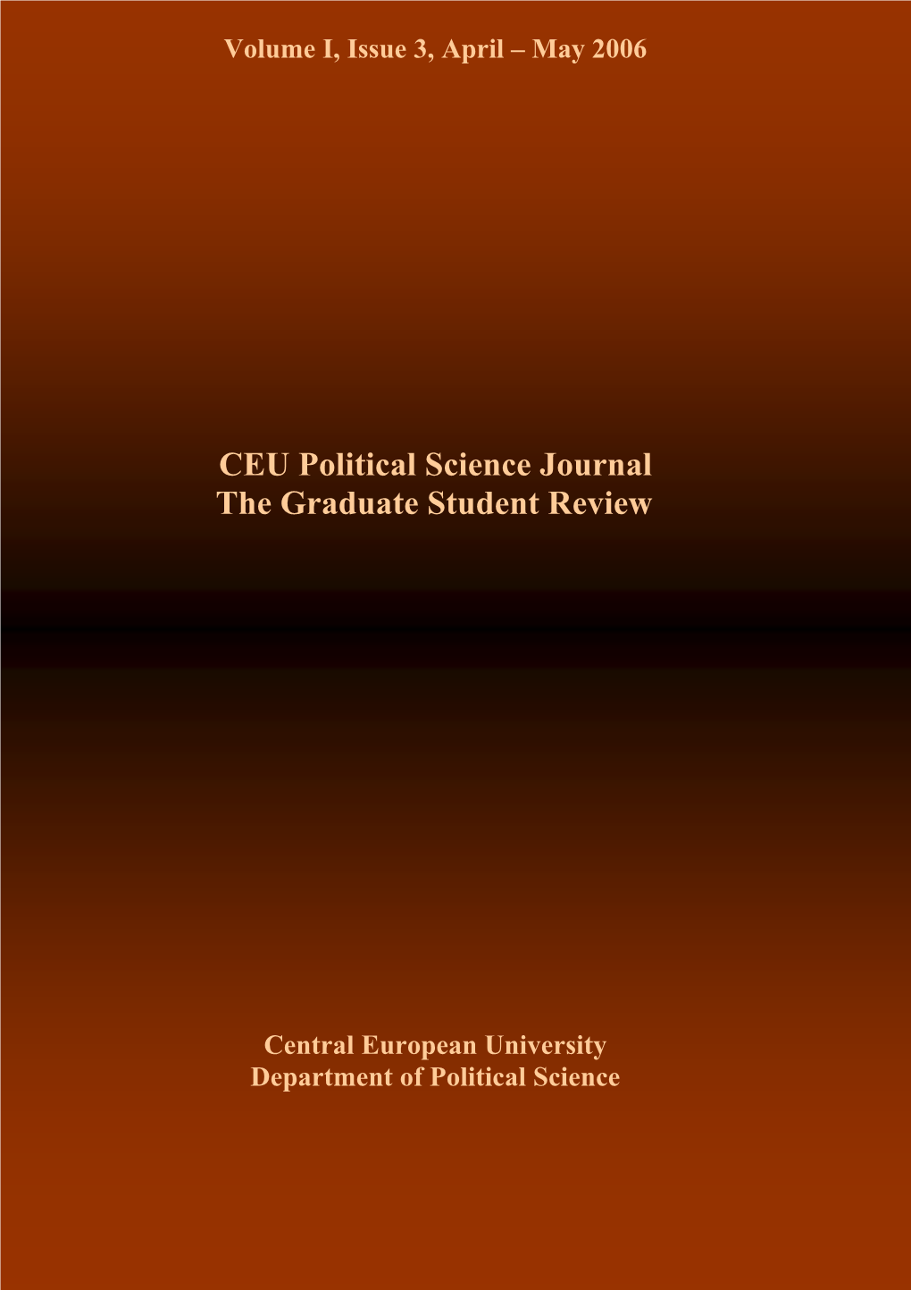 CEU Political Science Journal the Graduate Student Review