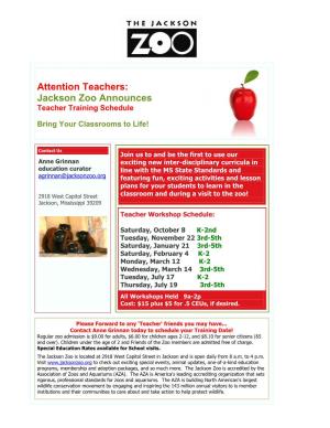 Attention Teachers: Jackson Zoo Announces Teacher Training Schedule
