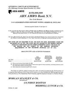 ABNAMRO Bank N. V. New York Branch 71/8% SUBORDINATED DEPOSIT NOTES, SERIES B, DUE 2093