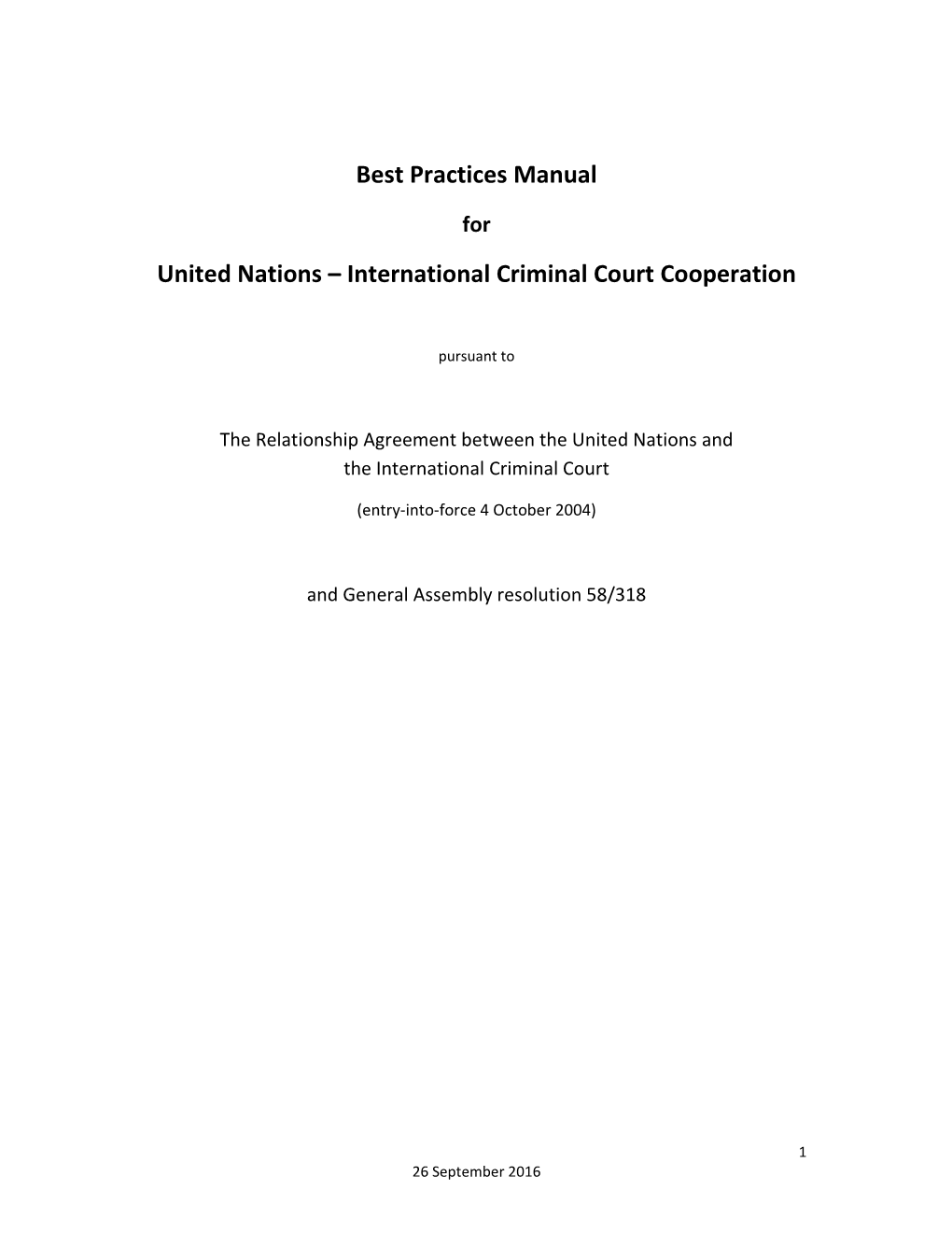 Best Practices Manual United Nations – International Criminal Court