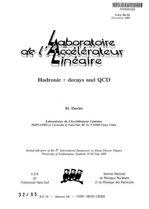 Hadronic R Decays and QCD