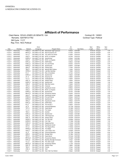 Affidavit of Performance Client Name: DOUG JONES US SENATE / GA Contract ID: 130551 Remarks: 62475913-7762 Contract Type: Political Bill Cycle: 11/17 Rep