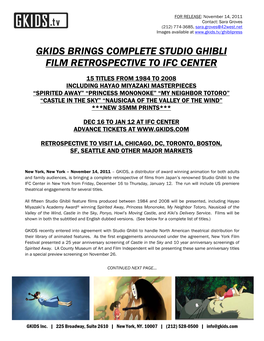 Gkids Brings Complete Studio Ghibli Film Retrospective to Ifc Center