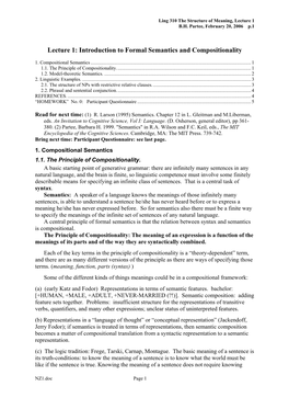 Lecture 1: Introduction to Formal Semantics and Compositionality