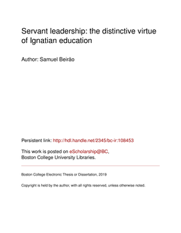 Servant Leadership: the Distinctive Virtue of Ignatian Education
