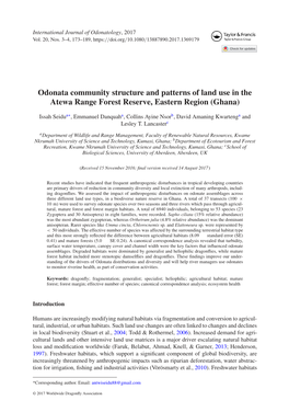 Odonata Community Structure and Patterns of Land Use in the Atewa Range Forest Reserve, Eastern Region (Ghana)