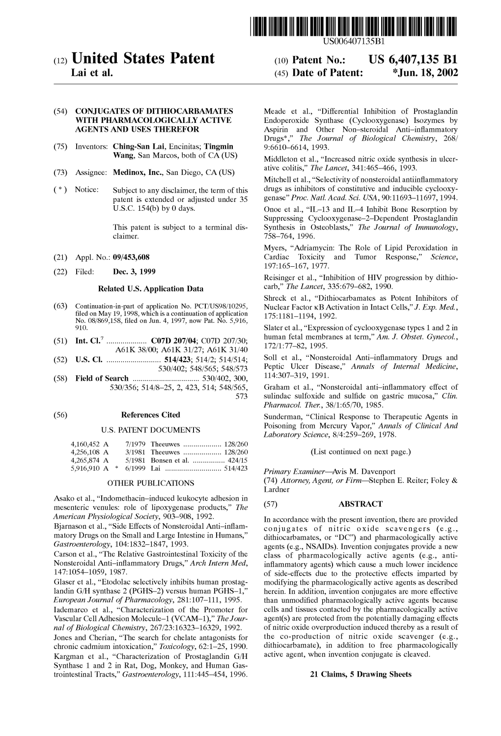 (12) United States Patent (10) Patent No.: US 6,407,135 B1 Lai Et Al