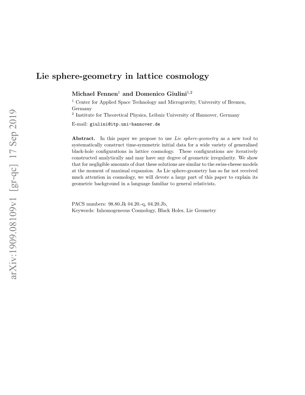Lie Sphere-Geometry in Lattice Cosmology