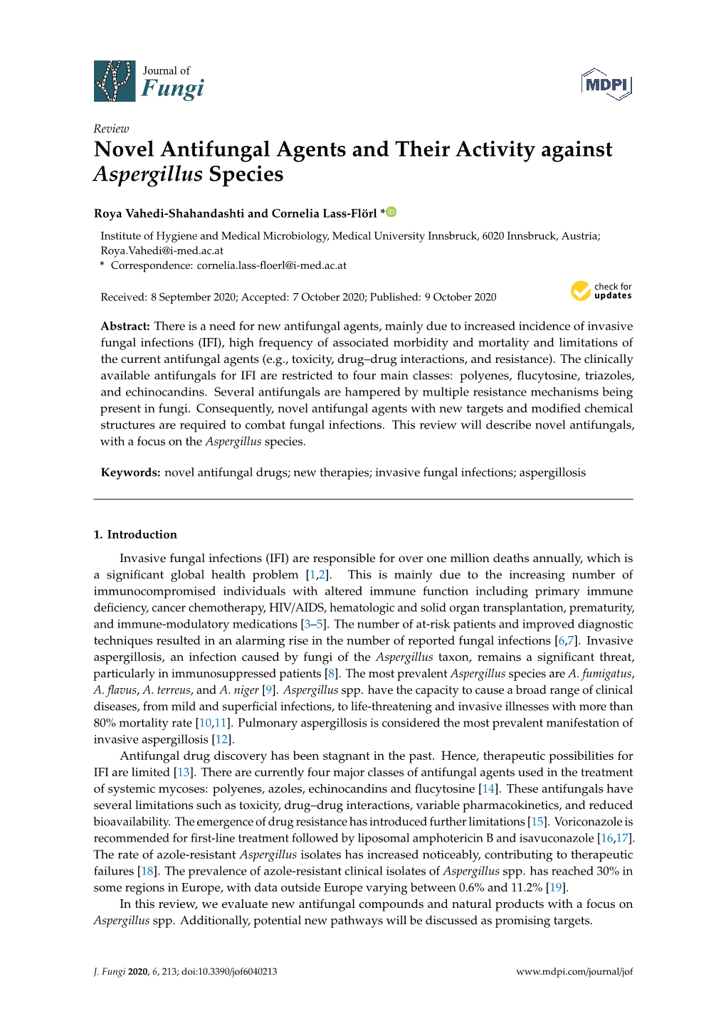 Novel Antifungal Agents and Their Activity Against Aspergillus Species