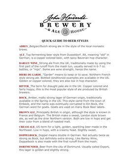 Quick Guide to Beer Styles