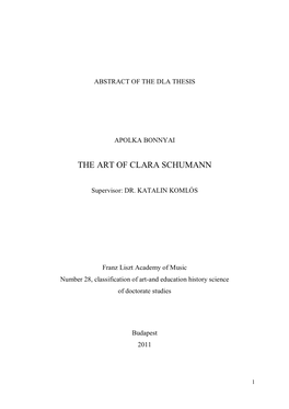 The Art of Clara Schumann