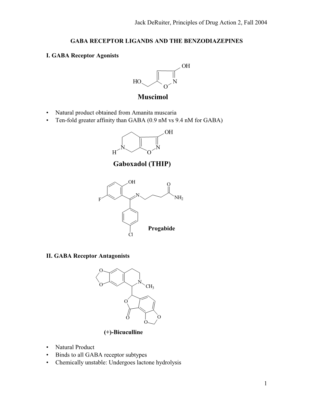 Jack Deruiter, Principles of Drug Action 2, Fall 2004 1 GABA