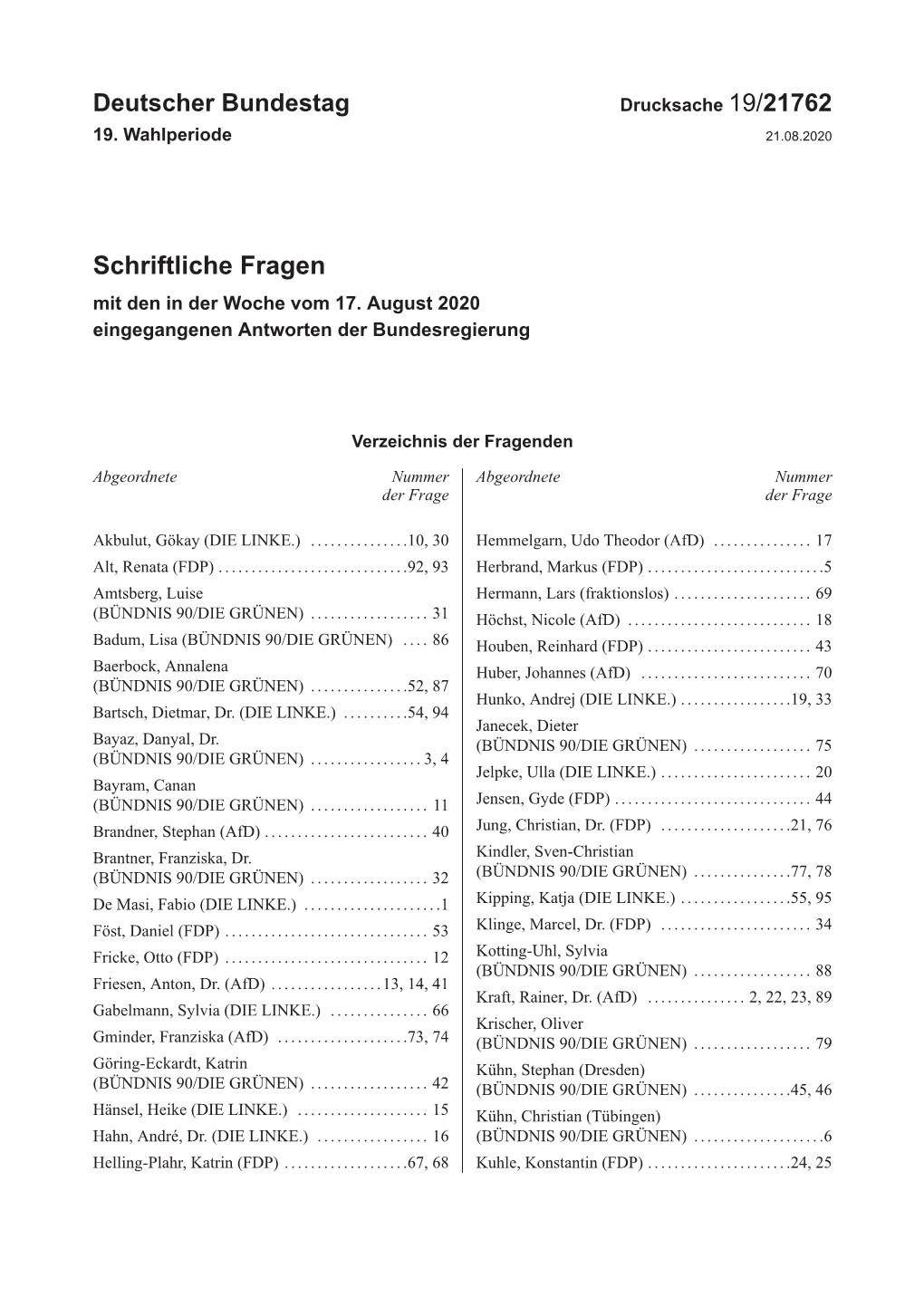 Drucksache 19/21762 19