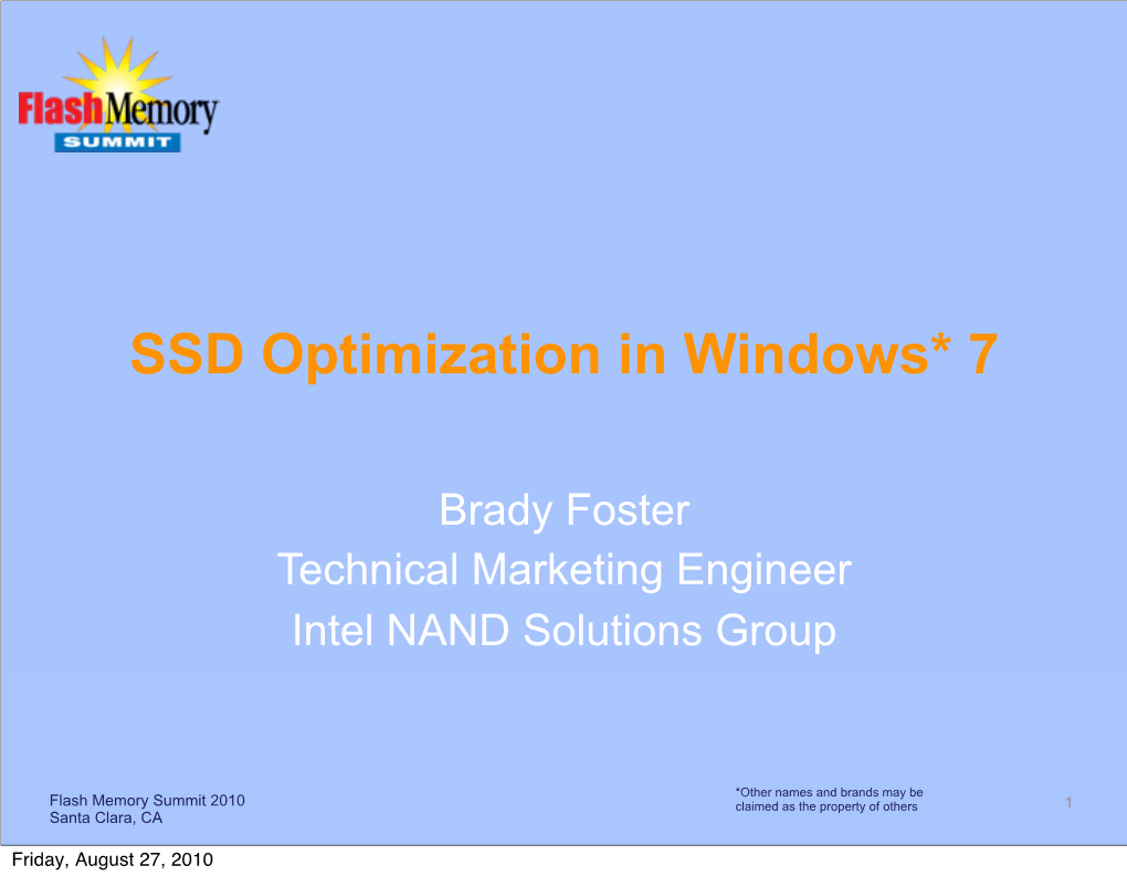 SSD Optimization in Windows* 7