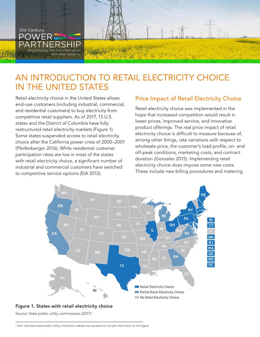 An Introduction to Retail Electricity Choice in the United States