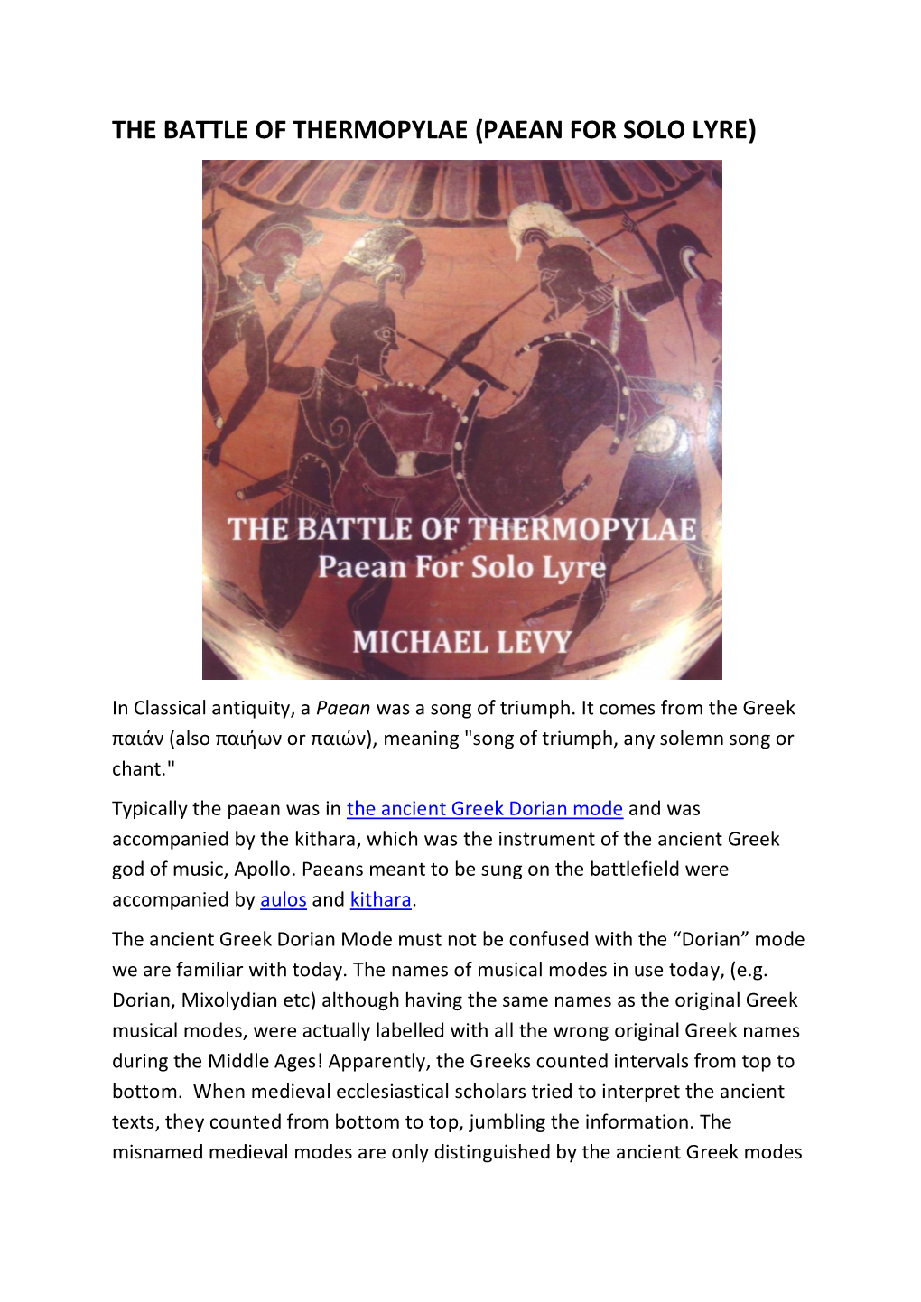 The Battle of Thermopylae (Paean for Solo Lyre)