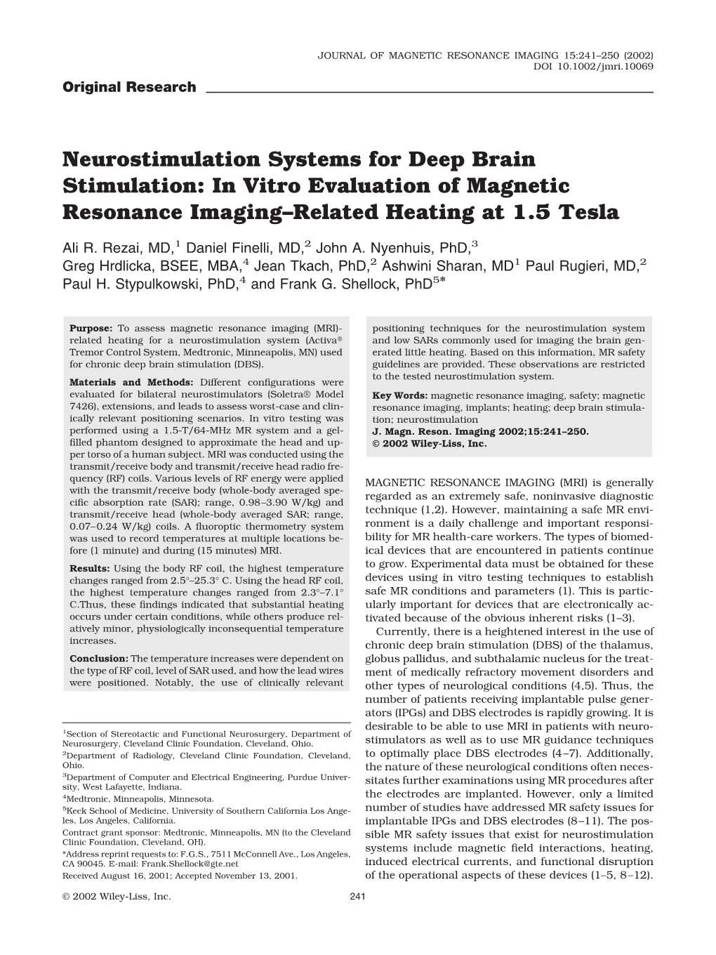 Neurostimulation Systems for Deep Brain Stimulation: in Vitro Evaluation of Magnetic Resonance Imaging–Related Heating at 1.5 Tesla
