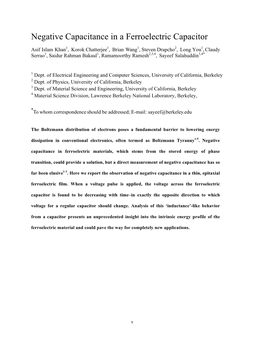 Negative Capacitance in a Ferroelectric Capacitor