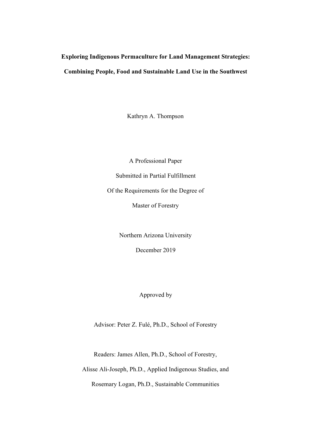 Exploring Indigenous Permaculture for Land Management Strategies: Combining People, Food and Sustainable Land Use in the Southw