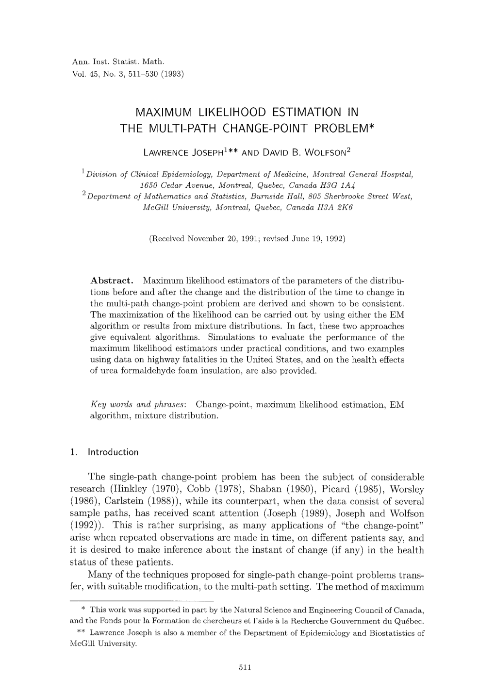 Maximum Likelihood Estimation in the Multi-Path Change-Point Problem*