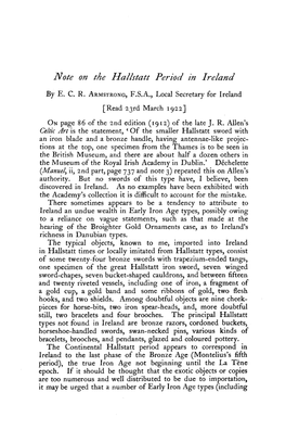 Note on the Hallstatt Period in Ireland