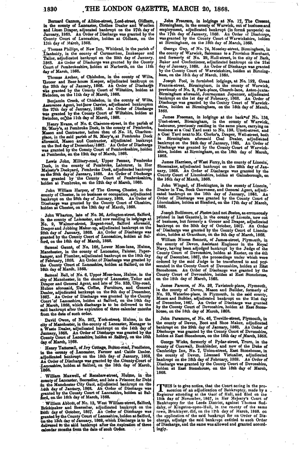 The London Gazette, March 20, 1868