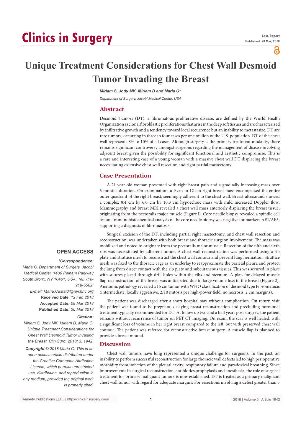 Unique Treatment Considerations for Chest Wall Desmoid Tumor Invading the Breast