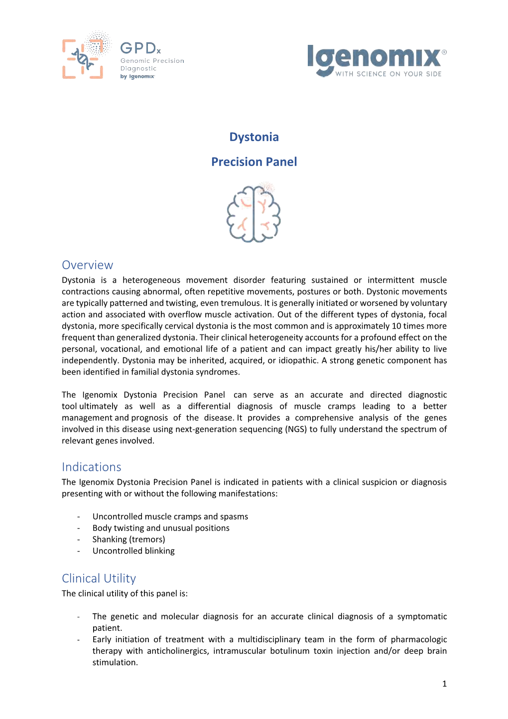 Dystonia Precision Panel Overview Indications Clinical Utility