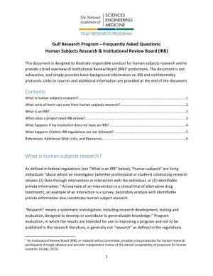 GRP FAQ: Human Subjects Research & Institutional Review Board