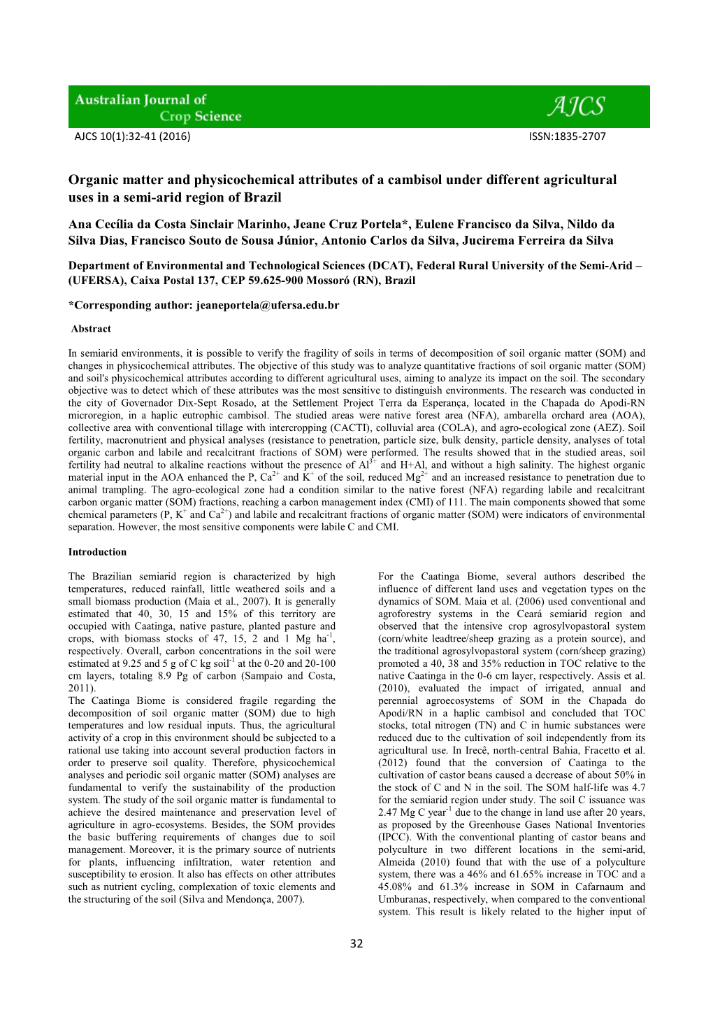 Organic Matter and Physicochemical Attributes of a Cambisol Under