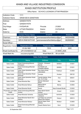 Khadi Institution Profile Khadi and Village Industries