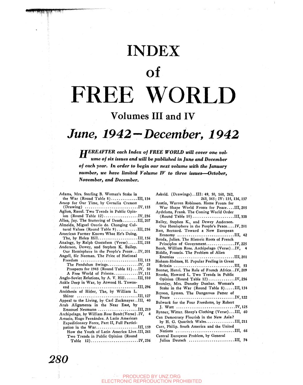 FREE WORLD Volumes III and IV June, 1942—December, 1942