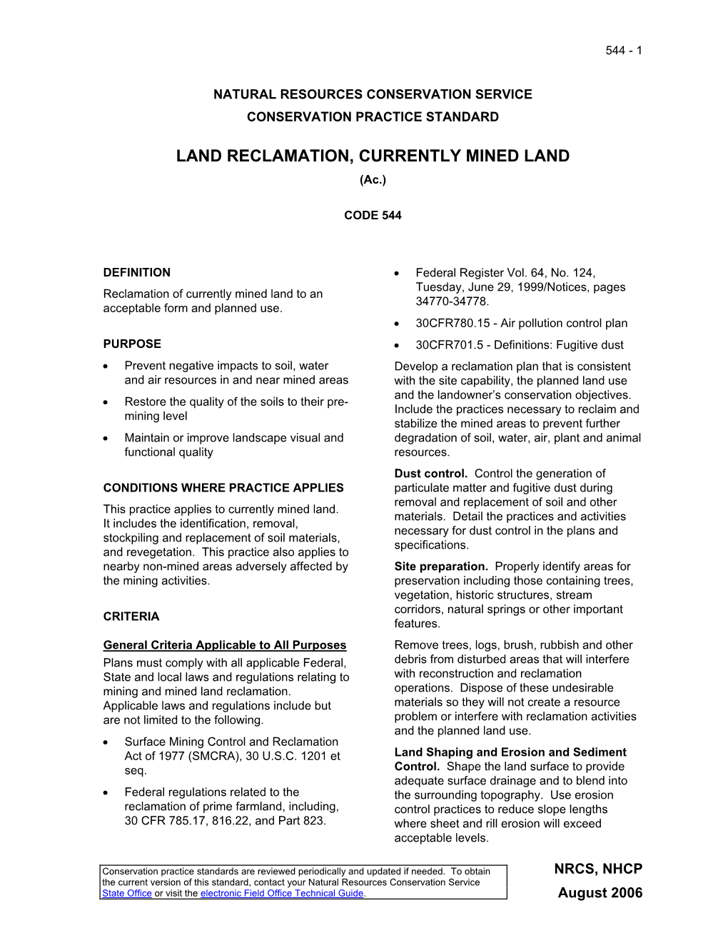 LAND RECLAMATION, CURRENTLY MINED LAND (Ac.)