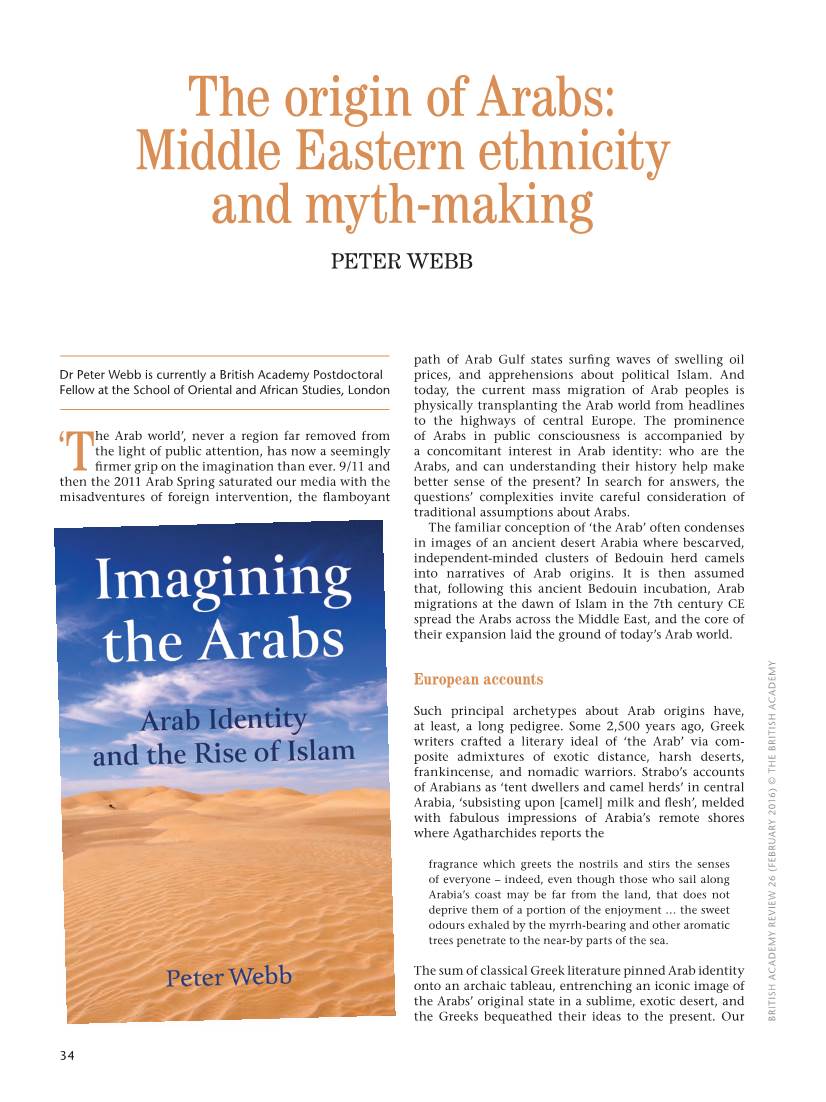 The Origin of Arabs: Middle Eastern Ethnicity and Myth-Making Peter Webb