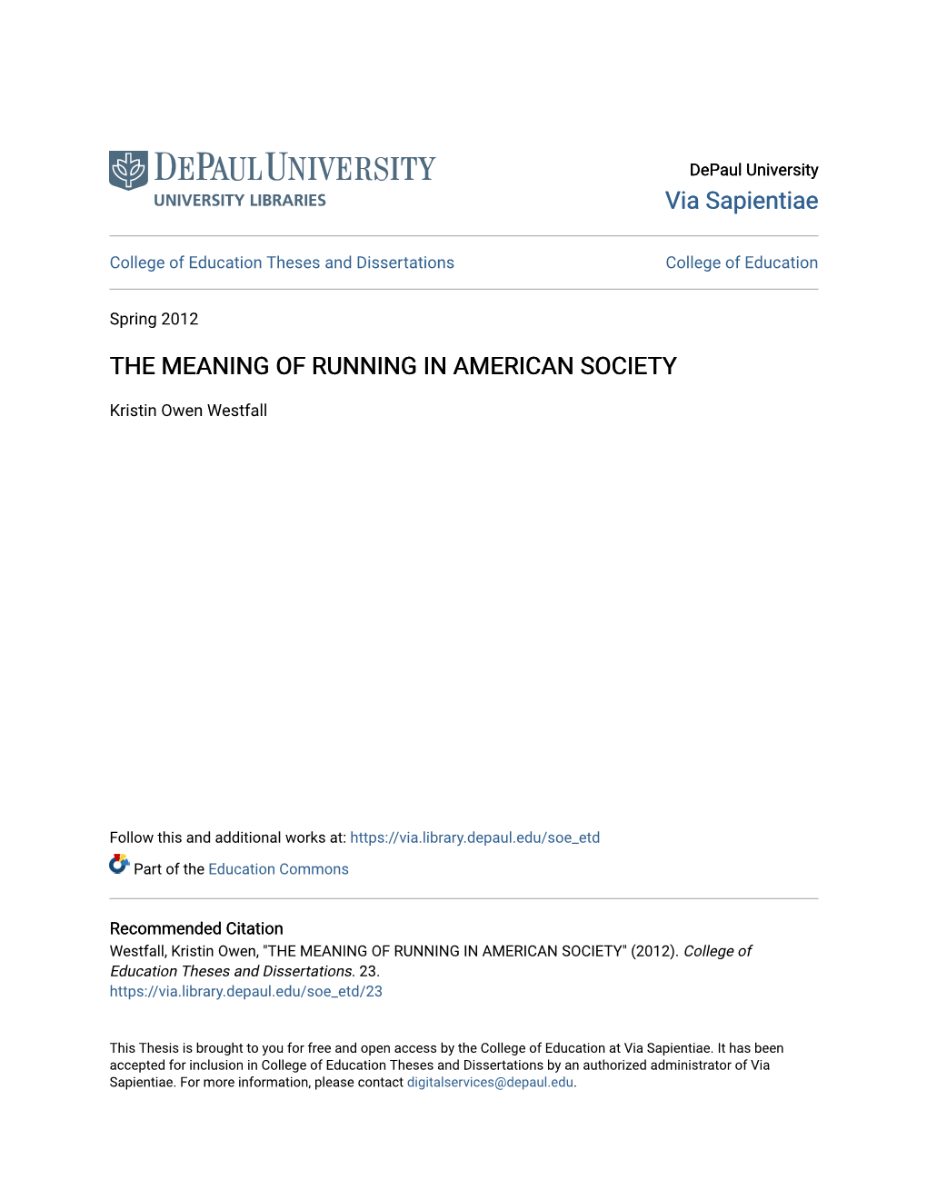 The Meaning of Running in American Society
